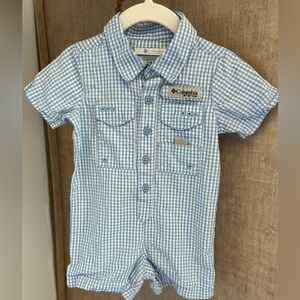 Columbia Light Blue Gingham Short Sleeve short romper